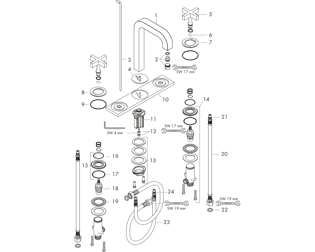hg axor citterio 3-gats wt.mkr.m/kruisgrepen plaat 39134000 chroom afbeelding 1