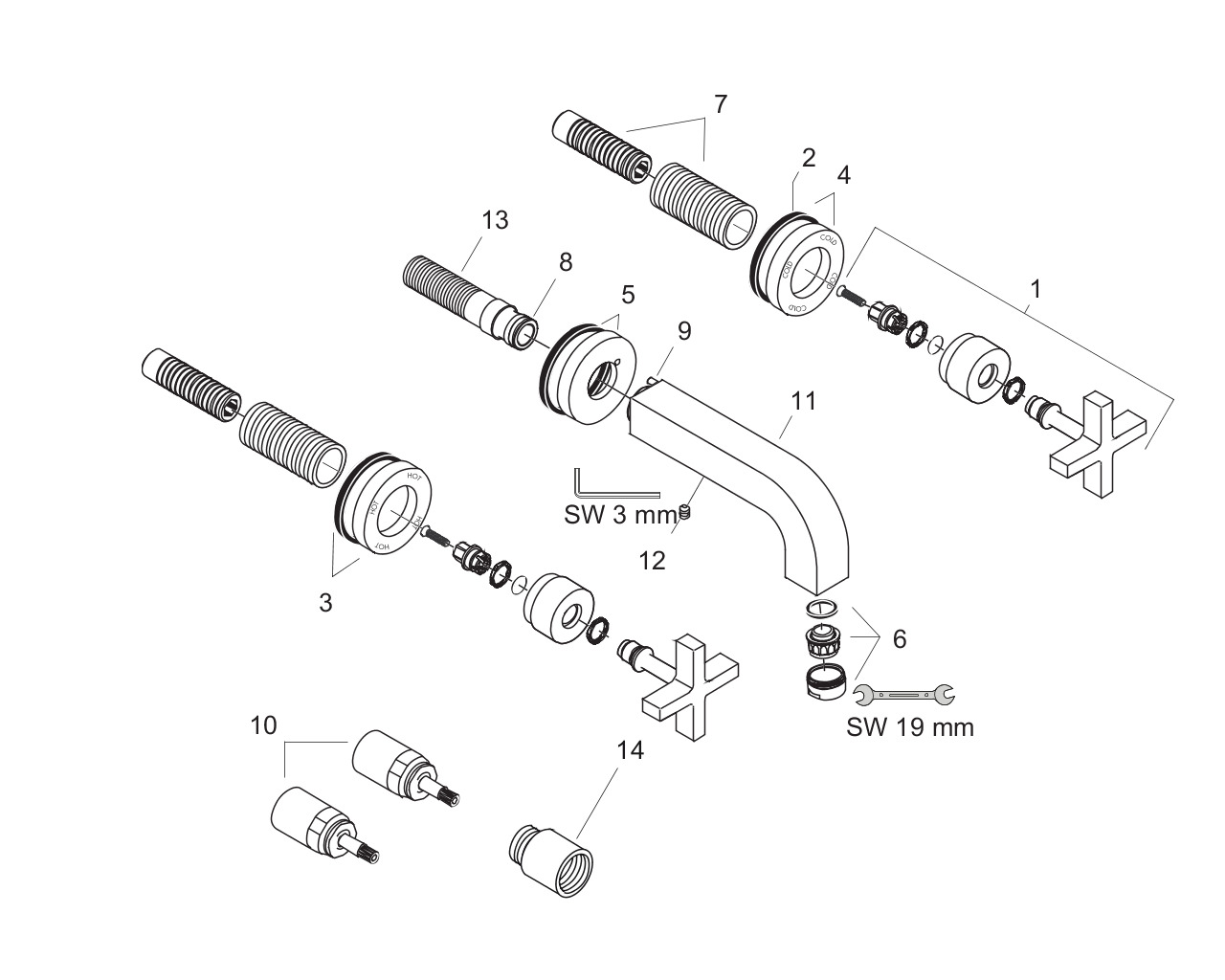 hg axor citterio 3-g.wt.mkr.w.uitl.166mm m/kruisgr 39313000 chroom afbeelding 2