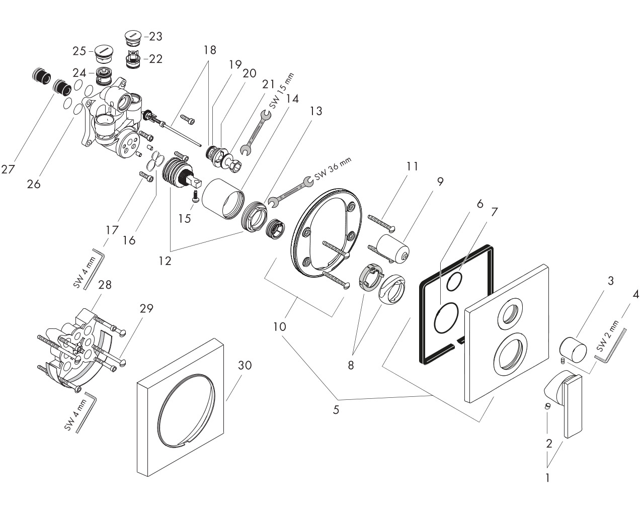 hansgrohe axor citterio inb.badkraan kleurset met zekerheidscombinatie 39457000 chroom afbeelding 1