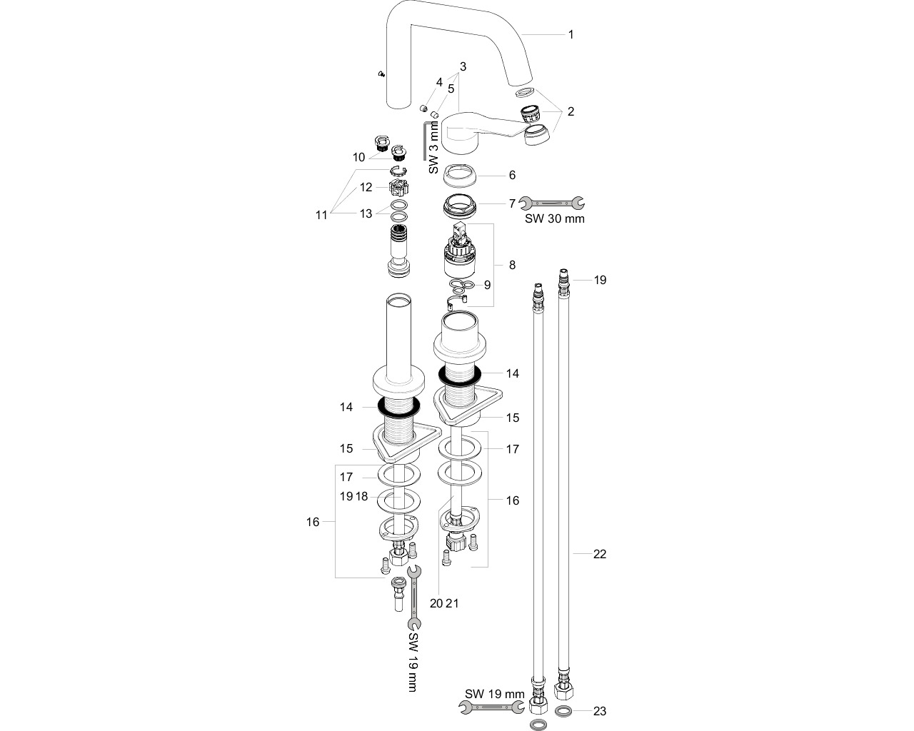 hg ax citterio m 2-gats keukenmengkraan 34820000 hoge uitloop chroom afbeelding 1
