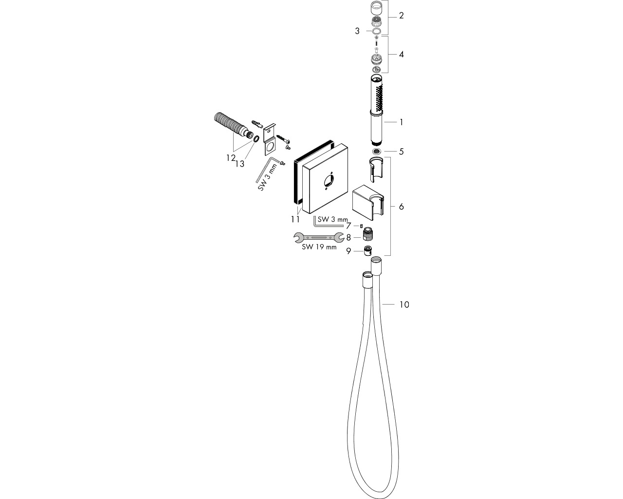hansgrohe axor porter unit houder/slang/handdouche 12626000 chroom afbeelding 1