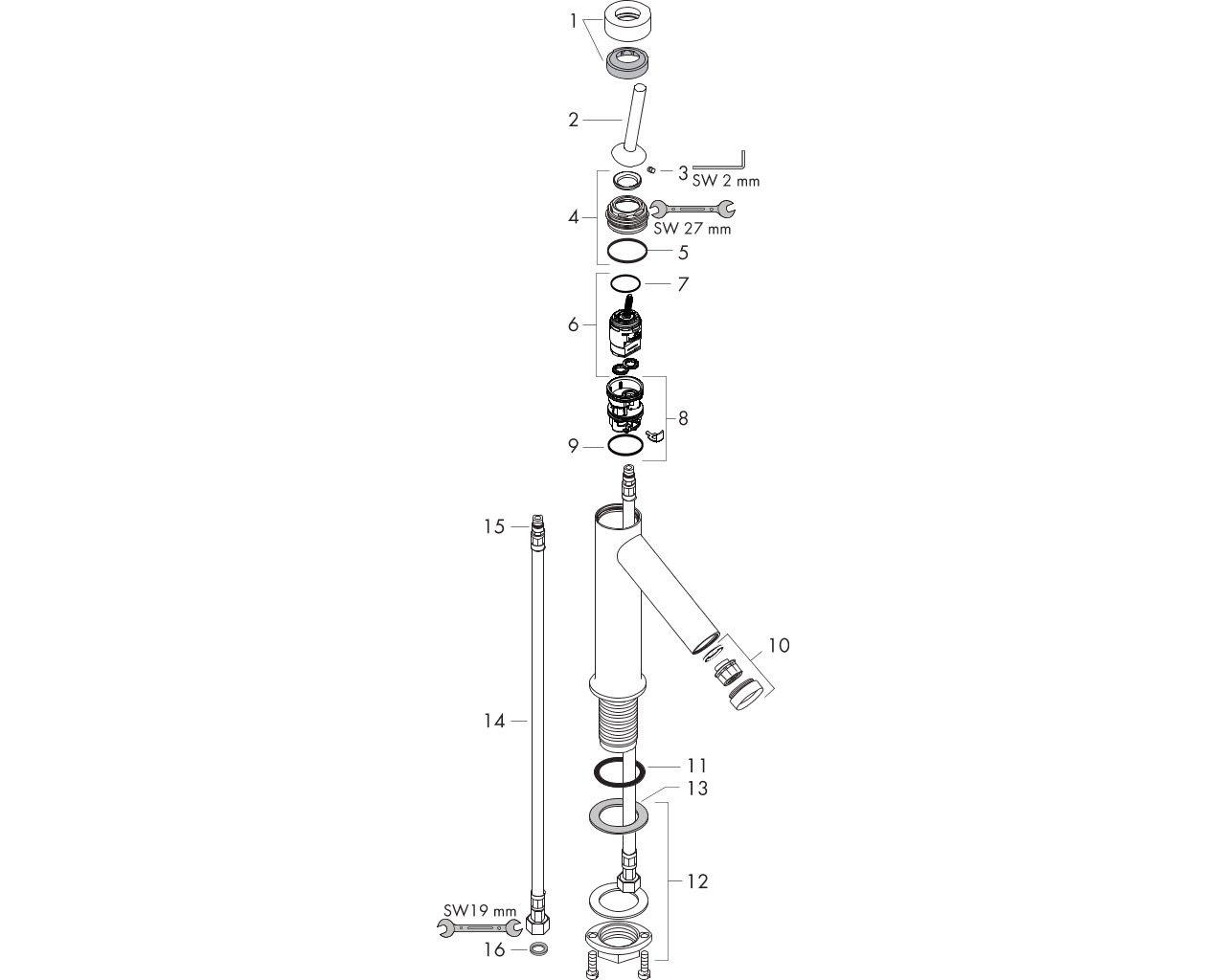 hgrohe axor starck 1gr.wstmngkr.z/wastegarnituur 10117000 chroom met afvoerplug afbeelding 1