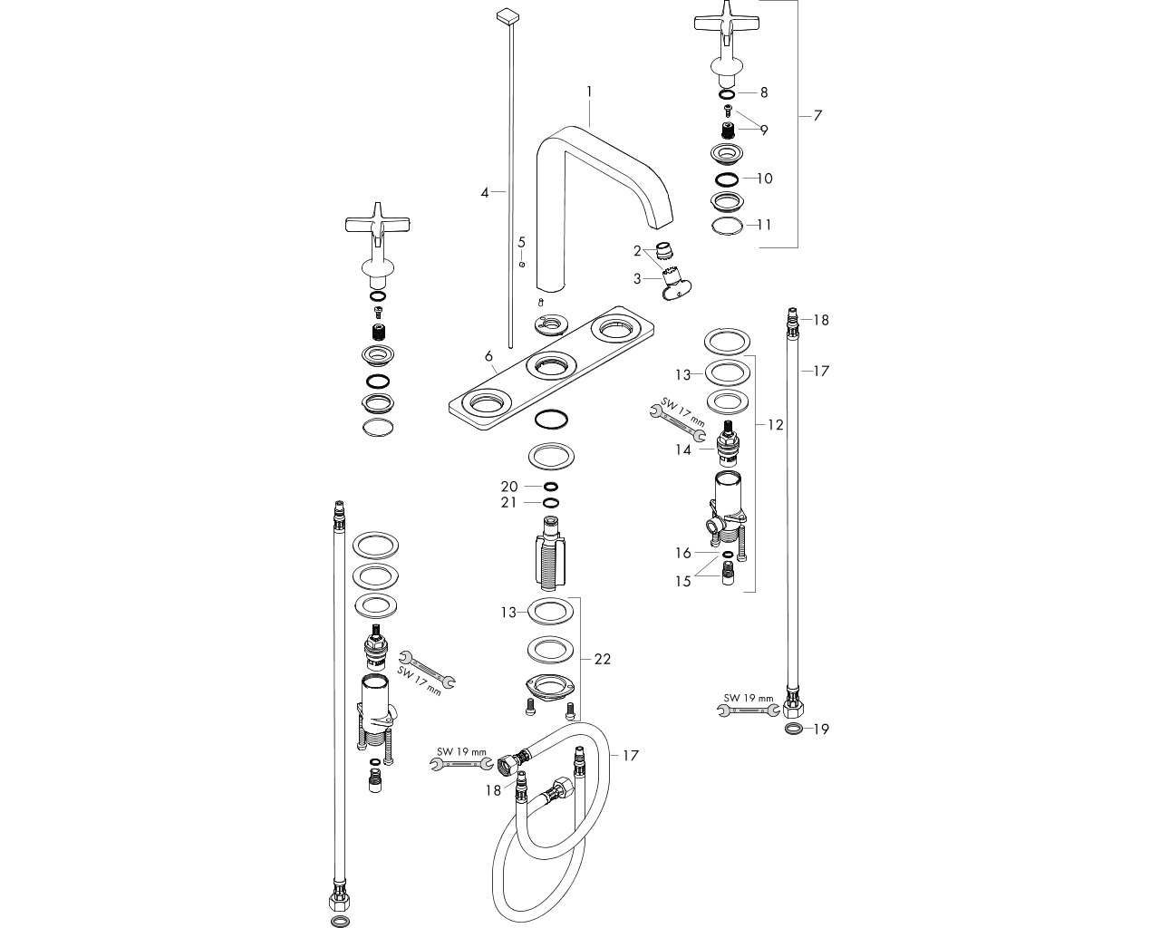 hansgrohe ax citterio e 3-gats wastafelkraan chroom met plaat afbeelding 1