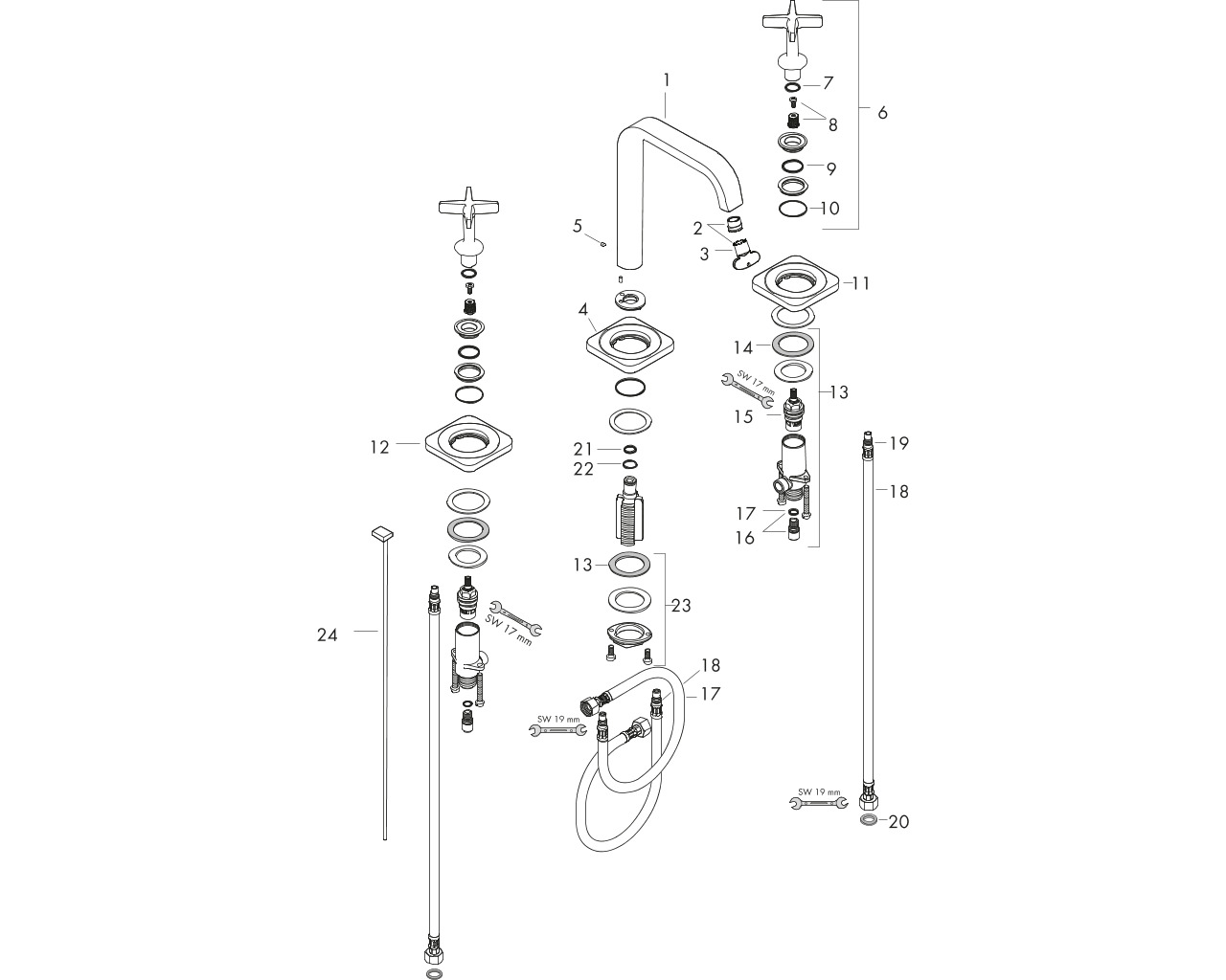 hansgrohe ax citterio e 3-gats wastafelkraan chroom afbeelding 1