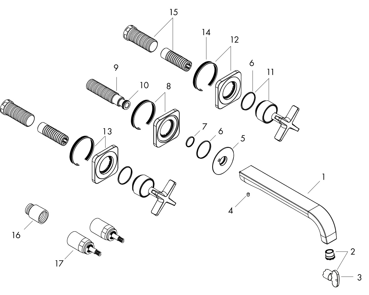 hansgrohe ax citterio e 3-gats wastafelkraan wand chroom afbeelding 1