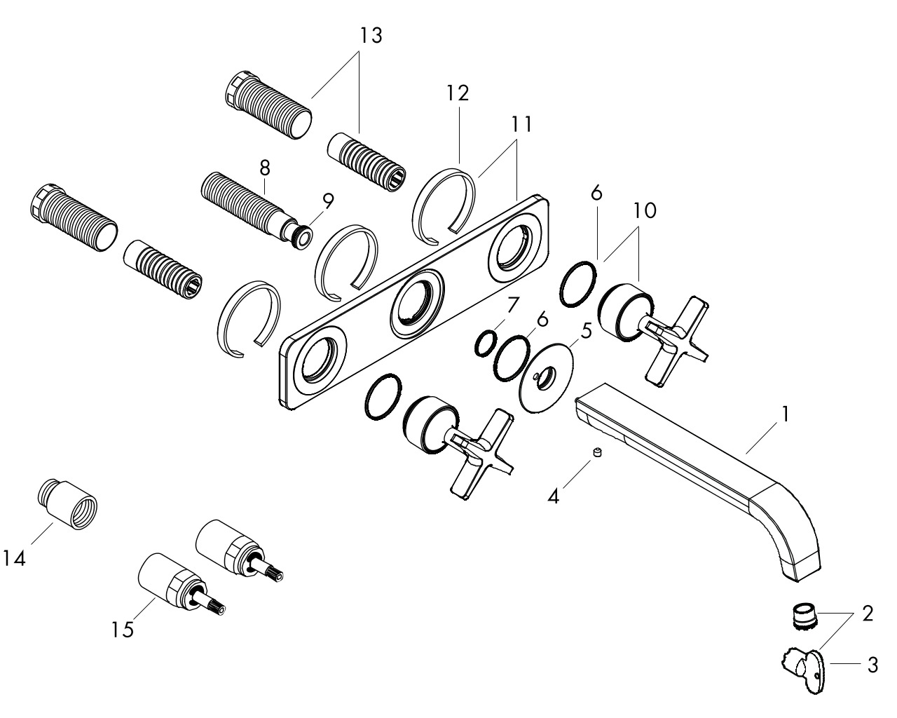 hansgrohe ax citterio e 3-gats wastafelkraan wand chr.met plaat afbeelding 1