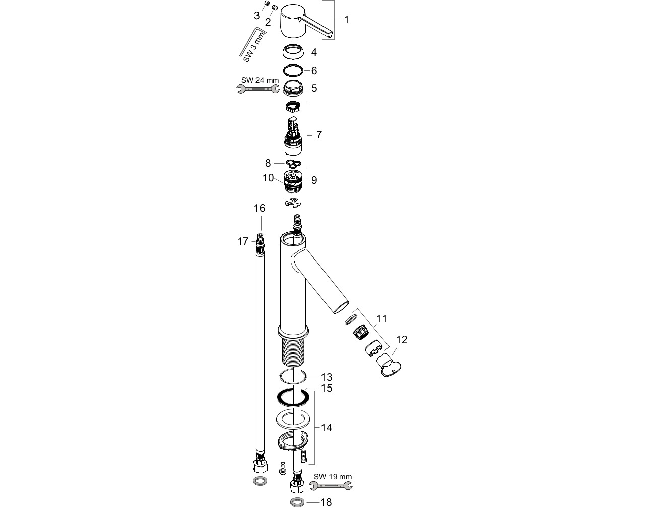 hansgrohe ax starck wastafelmengkraan 210 rechte greep 5 l/min zonder waste chroom afbeelding 2