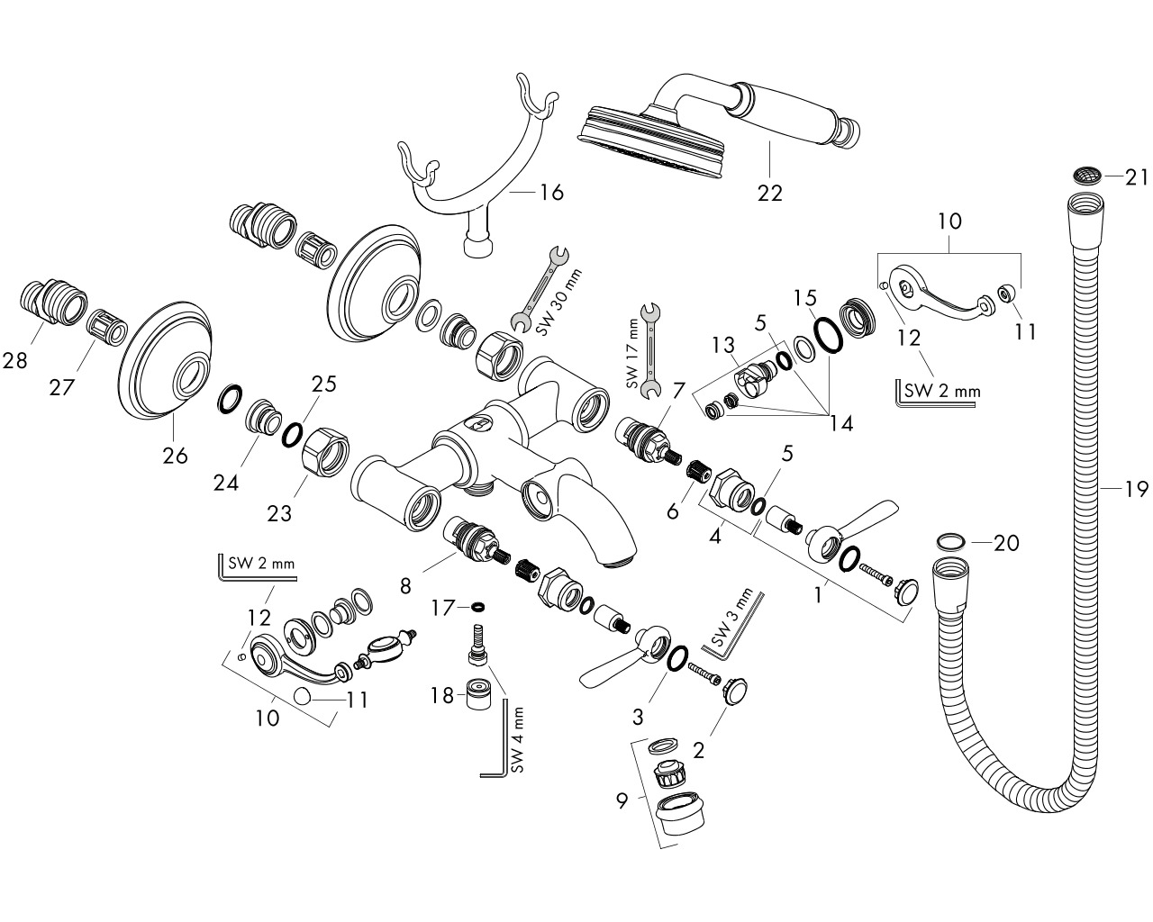 hansgrohe axor montreux tweegreeps opbouw badmengkraan chroom afbeelding 1