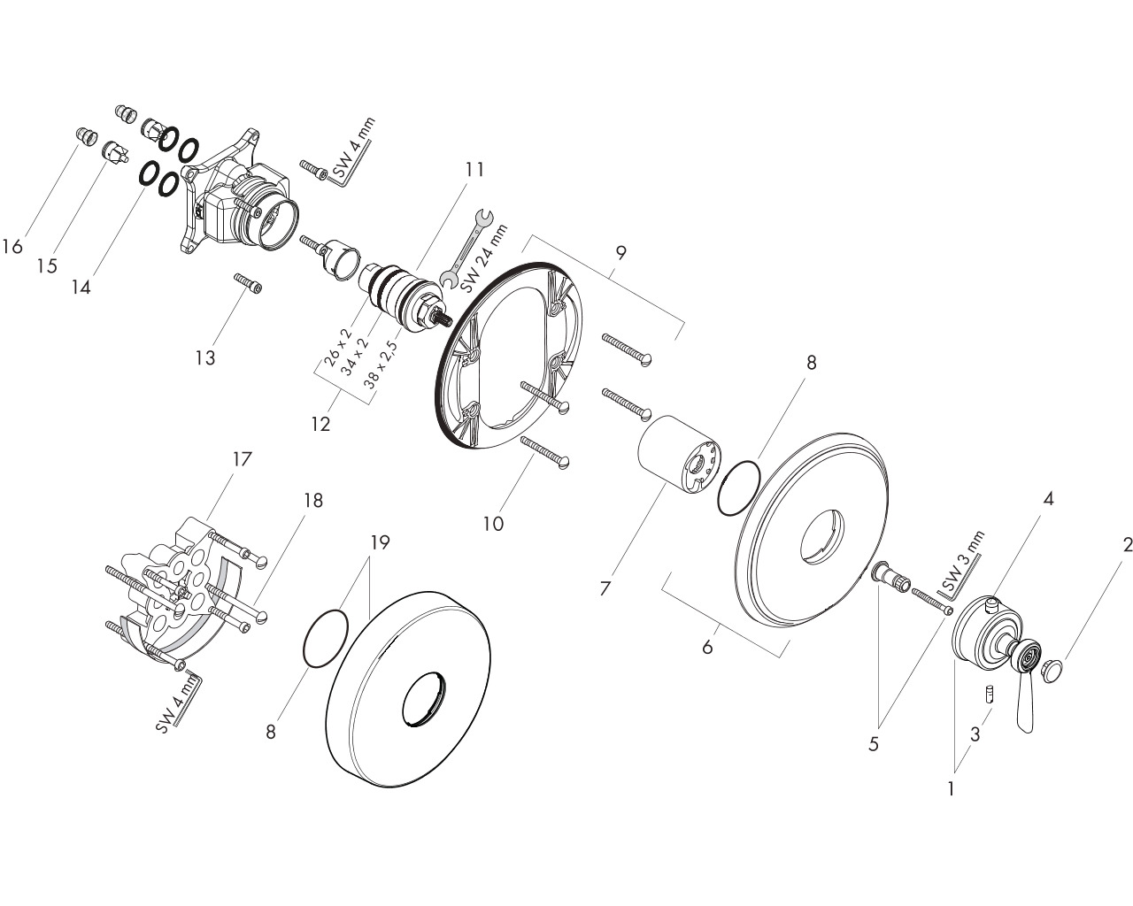 hansgrohe axor montreux afbouwdeel highflow inbouw thermostaat 59 l/min chroom afbeelding 1