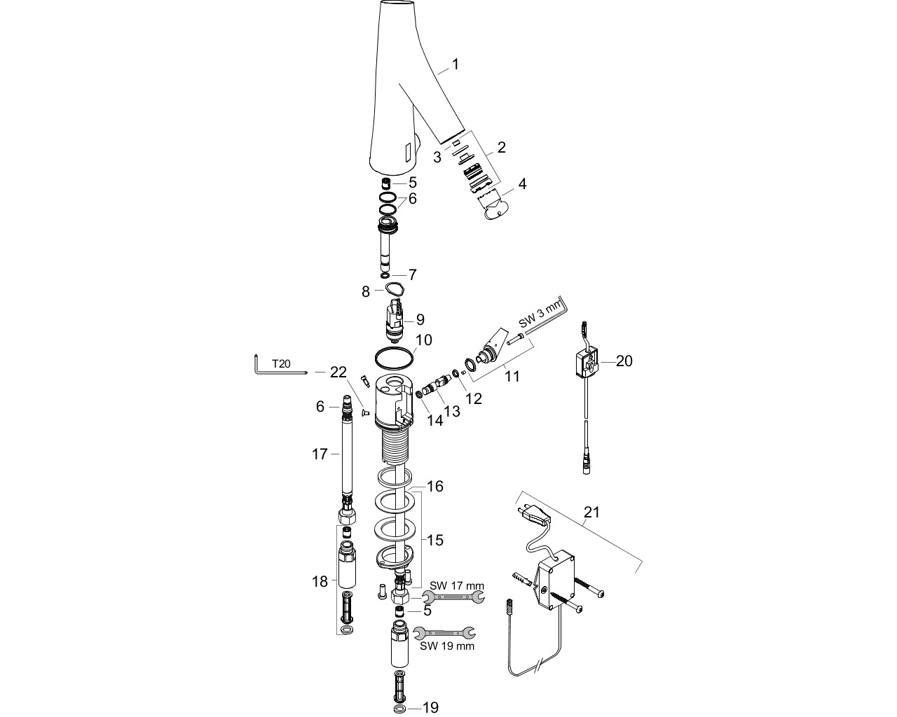 hansgrohe ax starck organic wastafelkraan elektronisch met netspanning en greep afbeelding 2
