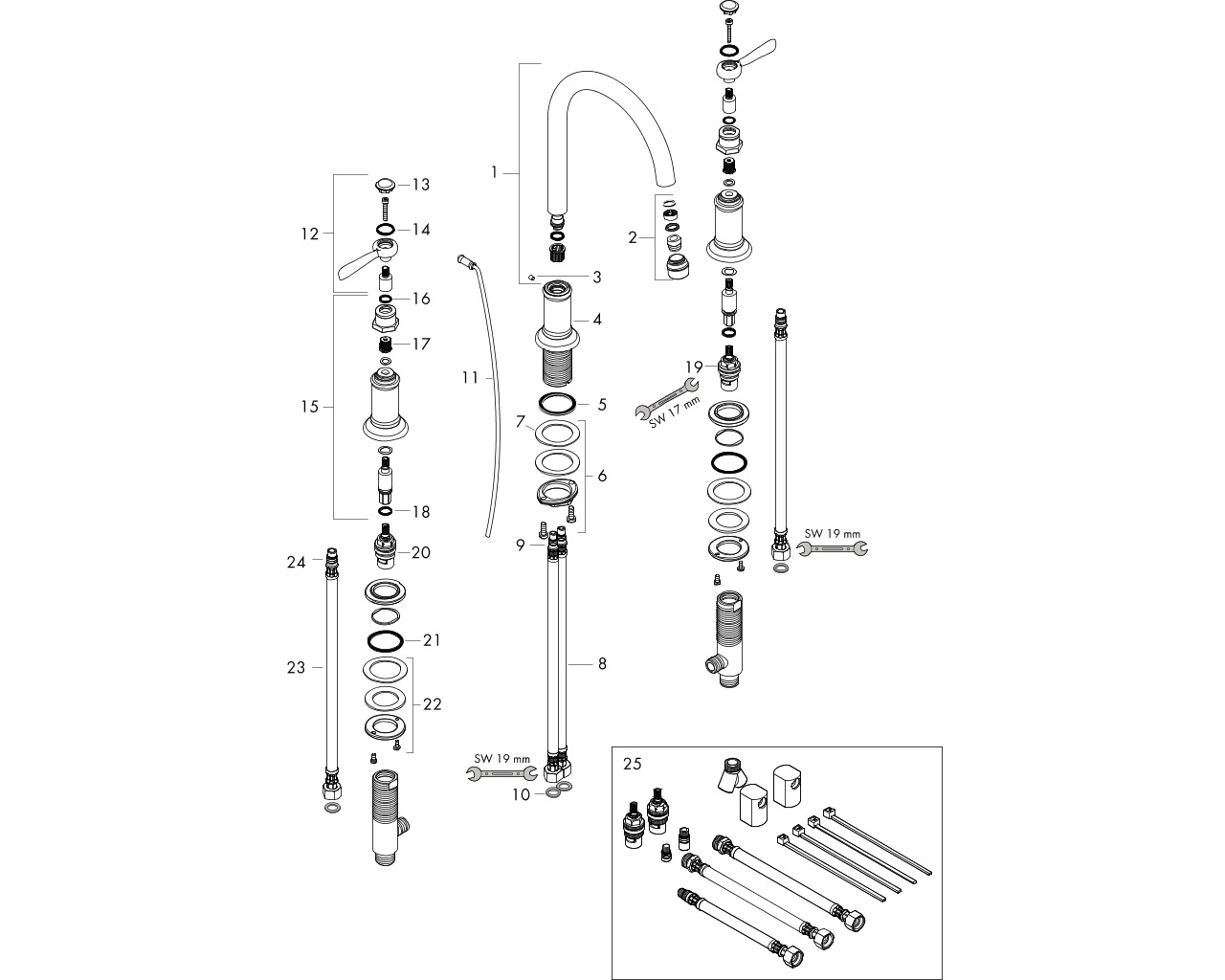 hansgrohe axor montreux 3-gats wastafelmengkraan 180 met wastegarnituur chroom afbeelding 1