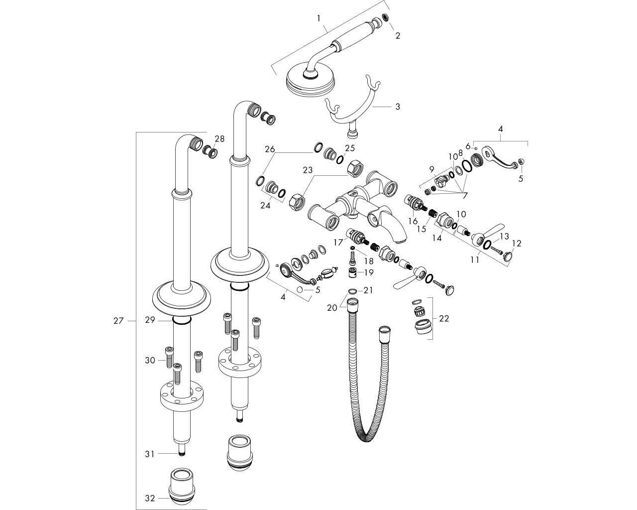 hansgrohe axor montreux afbouwdeel tweegreeps staande badmengkraan chroom afbeelding 1