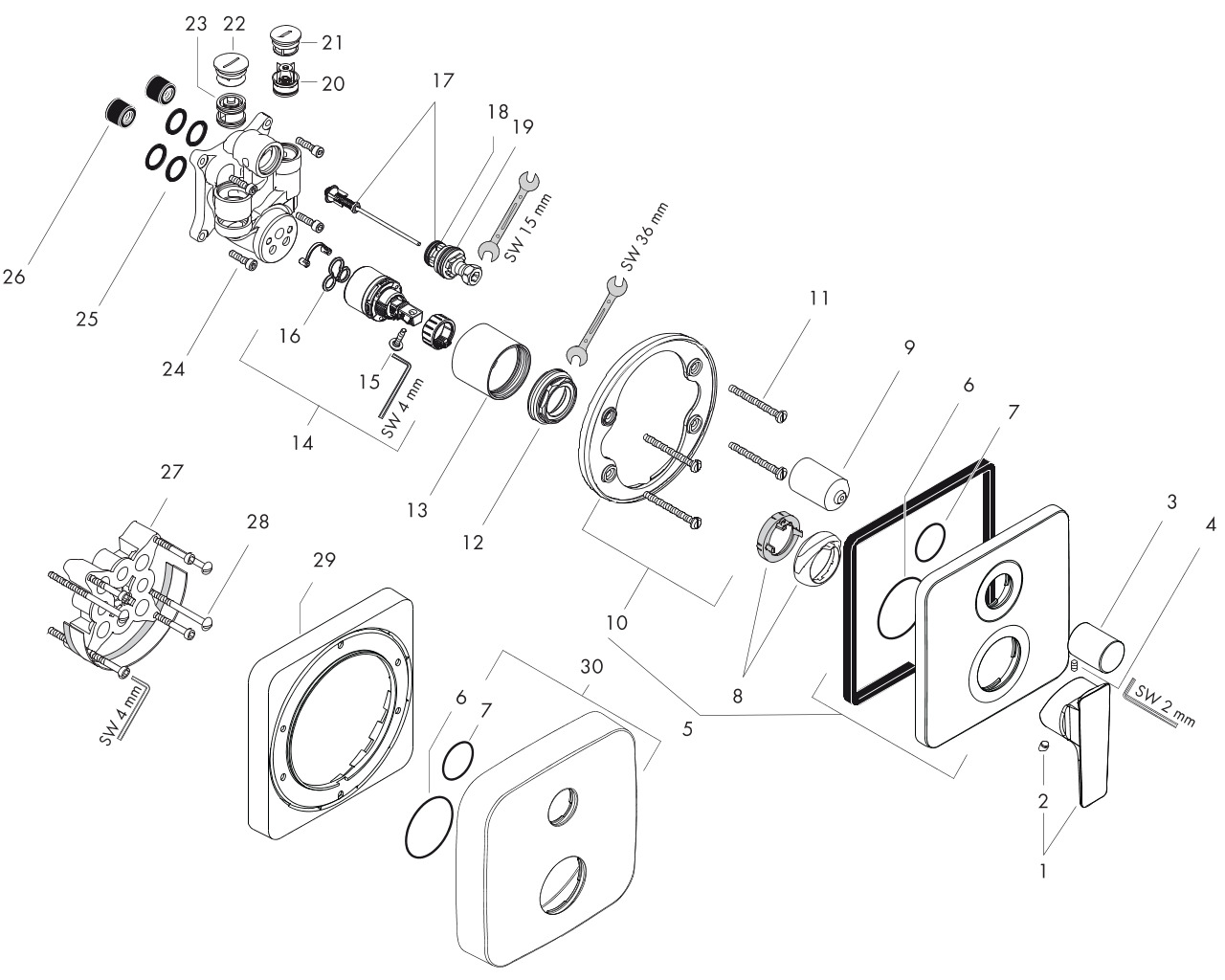 hansgrohe axor citterio e afbouwdeel úúngreeps inbouw badmengkraan met zekerheidscombinatie chroo afbeelding 1