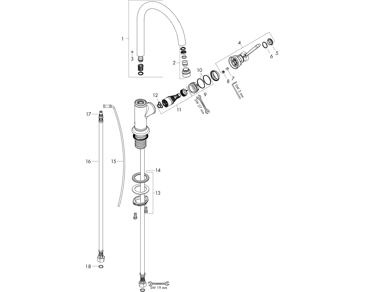 hansgrohe axor montreux eúngreeps wastafelmengkraan 210 met wastegarnituur chroom afbeelding 1