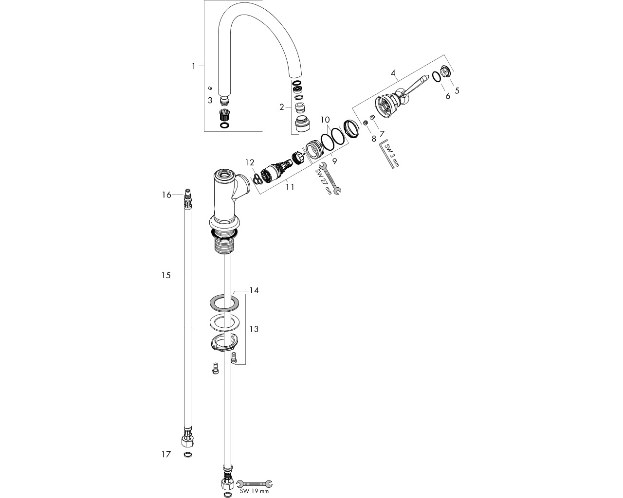 hansgrohe axor montreux eúngreeps wastafelmengkraan 210 zonder wastegarnituur chroom afbeelding 1