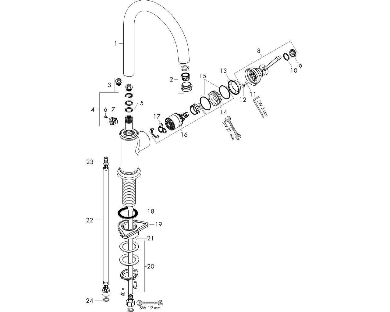 hansgrohe axor montreux eúngreeps keukenmengkraan chroom afbeelding 1