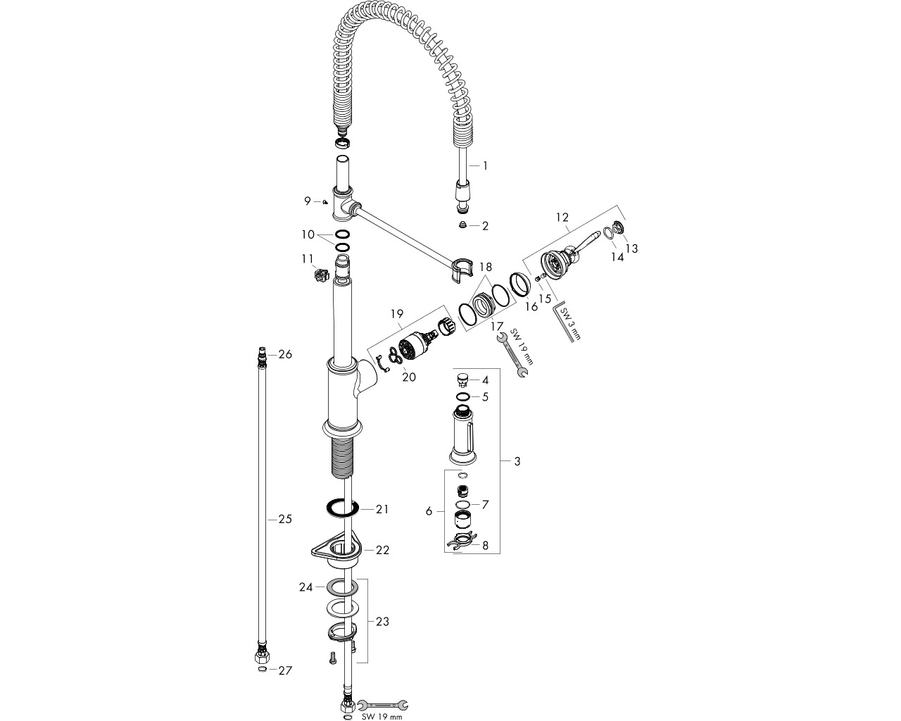 hansgrohe axor montreux eúngreeps keukenmengkraan semi-pro chroom afbeelding 1