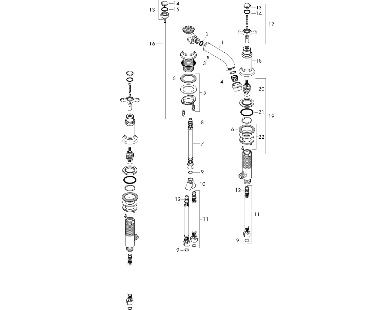 hansgrohe axor montreux 3-gats wastafelmengkraan 30 met wastegarnituur chroom afbeelding 1