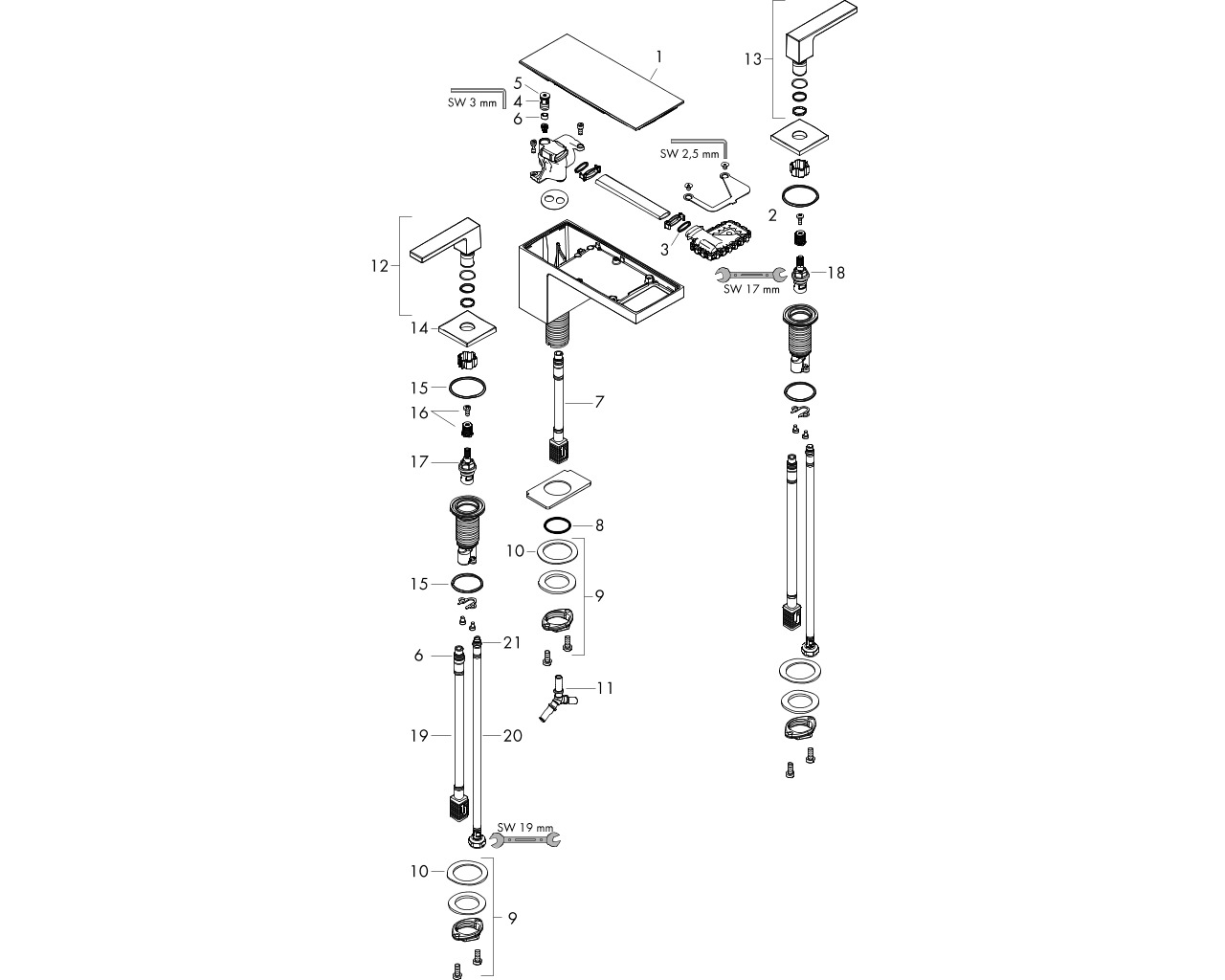 ax myedition 3-gats wastafelmengkraan 70 push-open chroom afbeelding 1