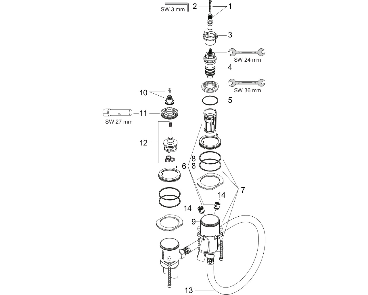 hansgrohe basisgarnituur voor 2-gats badrandtherm. 13550180 afbeelding 1