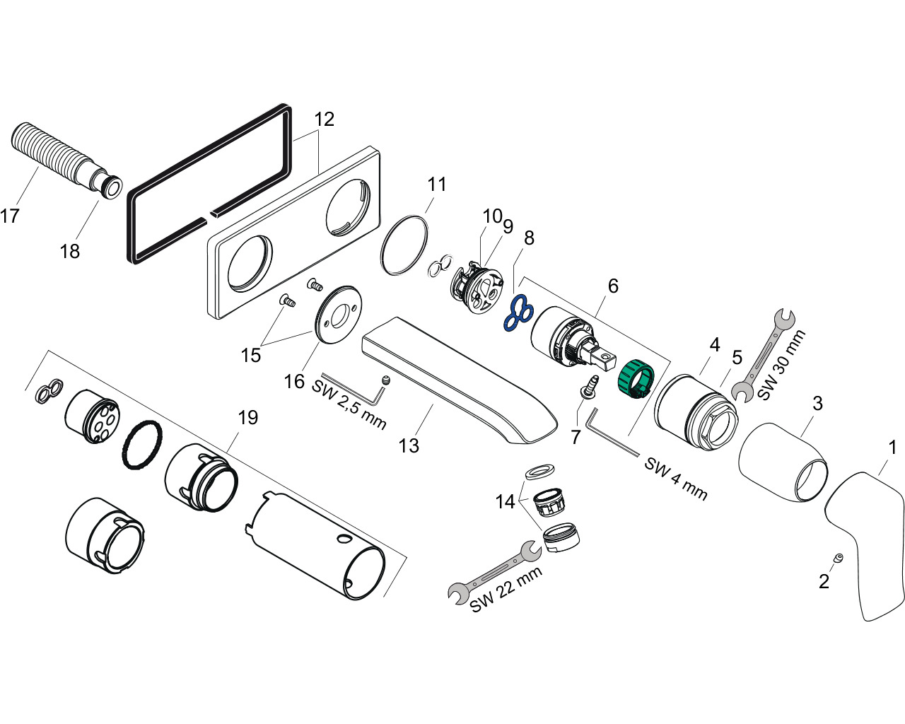 hansgrohe metris wtm inb. lowflow uitloop165mm afbeelding 1
