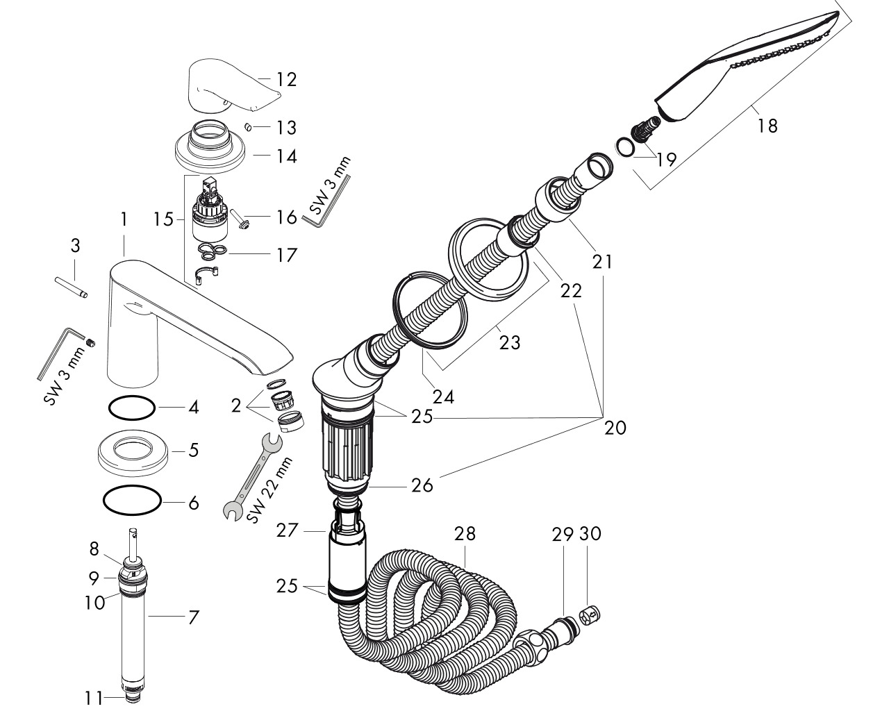 hansgrohe metris afbouwdeel 3gats badrandmengkraan 31190000 chroom afbeelding 1