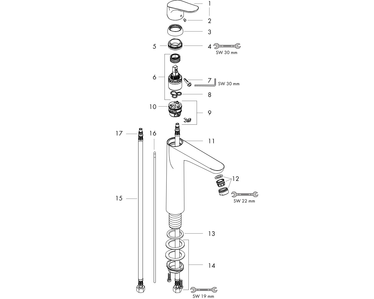 hansgrohe focus eengreeps highriser wastafelmengkr 31608000 chroom incl.wastegarnituur afbeelding 1