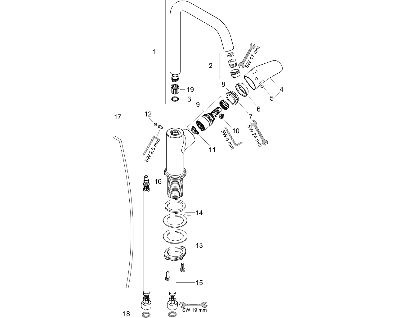 hansgrohe focus eengreeps wastafelmengkraan 240 31609000 met hoge draaibare uitloop 120 met waste afbeelding 2