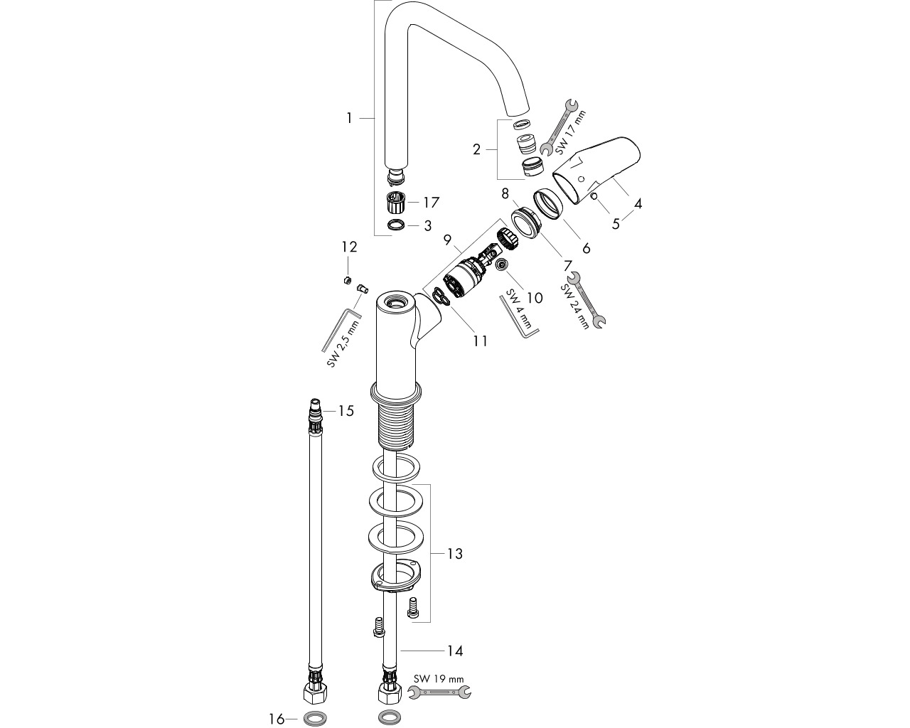 hansgrohe focus eengreeps wastafelmengkraan 240 31519000 met hoge draaib.uitloop 120 zonder waste afbeelding 2