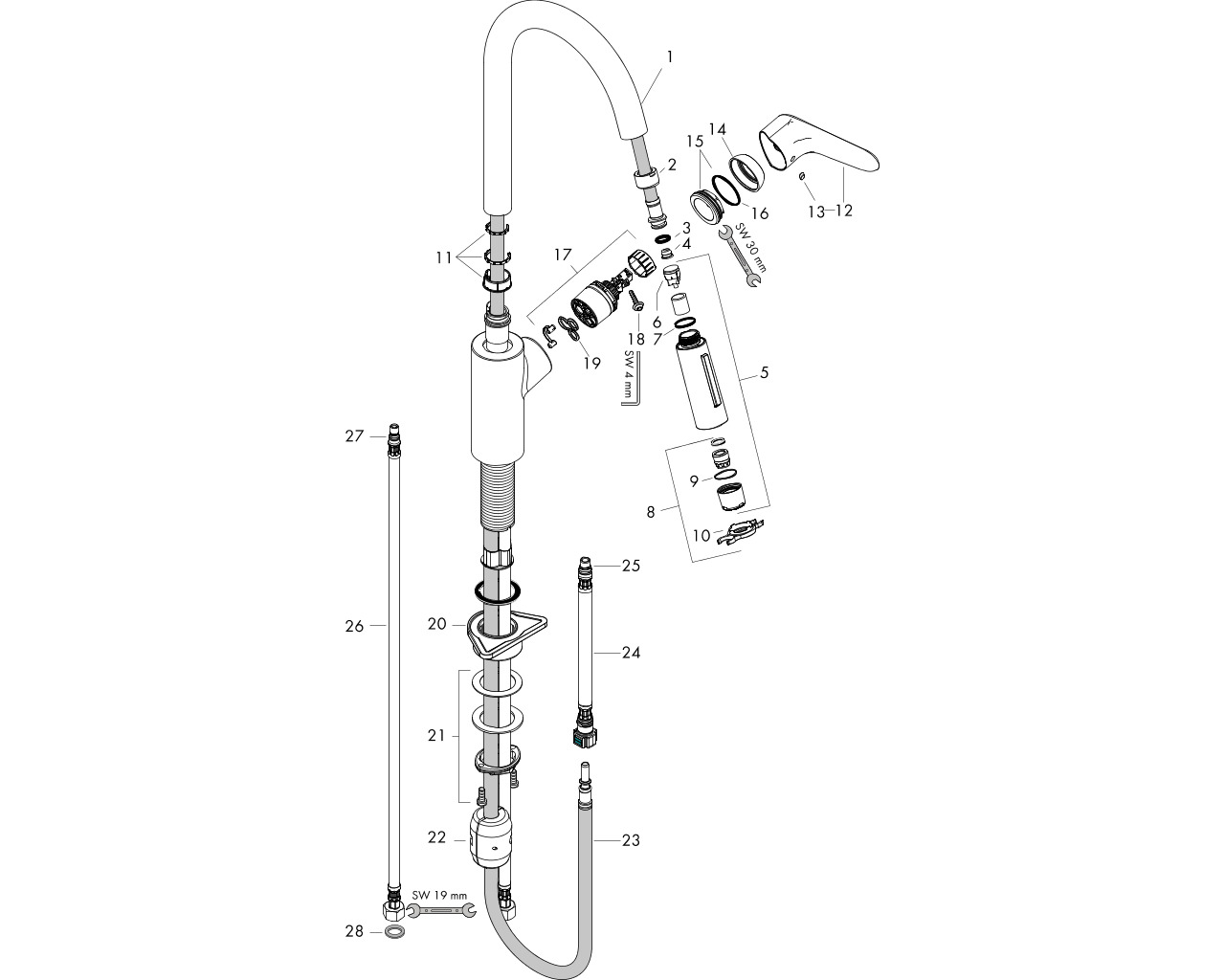 hansgrohe focus kmk +uittrekb. vuistd. rvs-look 31815800 rvs look afbeelding 2