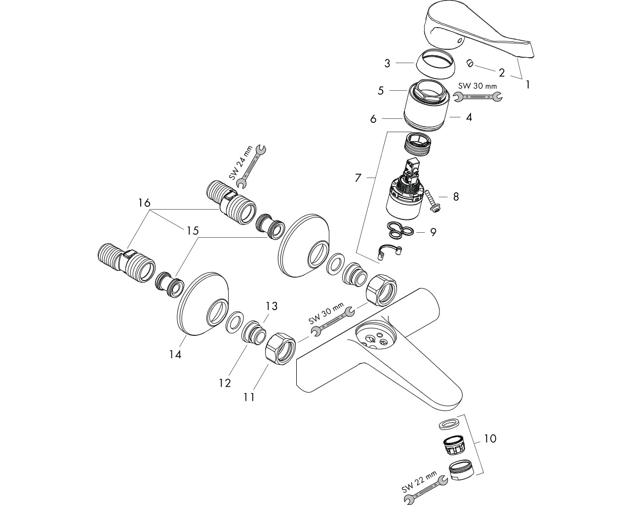hansgrohe focus care eengreeps opbouw wandmengkr. 31913000 chroom met verlengde greep afbeelding 1