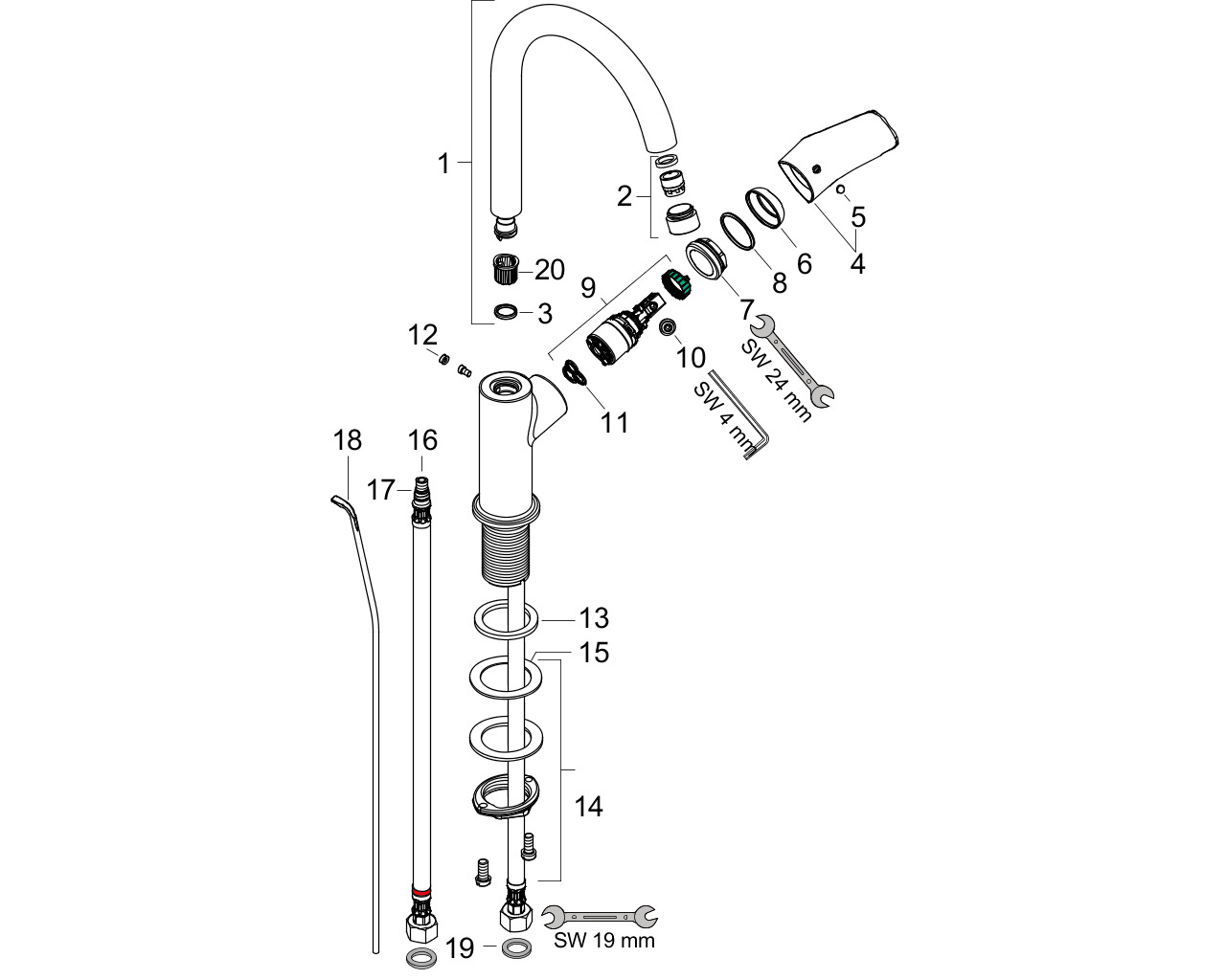 hansgrohe logis wastafelmengkr.hoge draaibare uitl 71130000 chroom met waste afbeelding 1