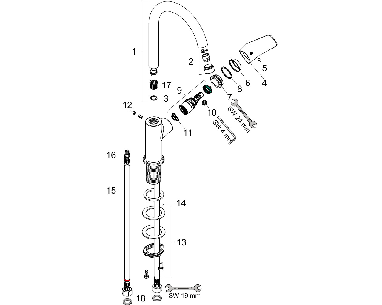 hansgrohe logis wastafelmengkr.hoge draaibare uitl 71131000 chroom z.waste afbeelding 1