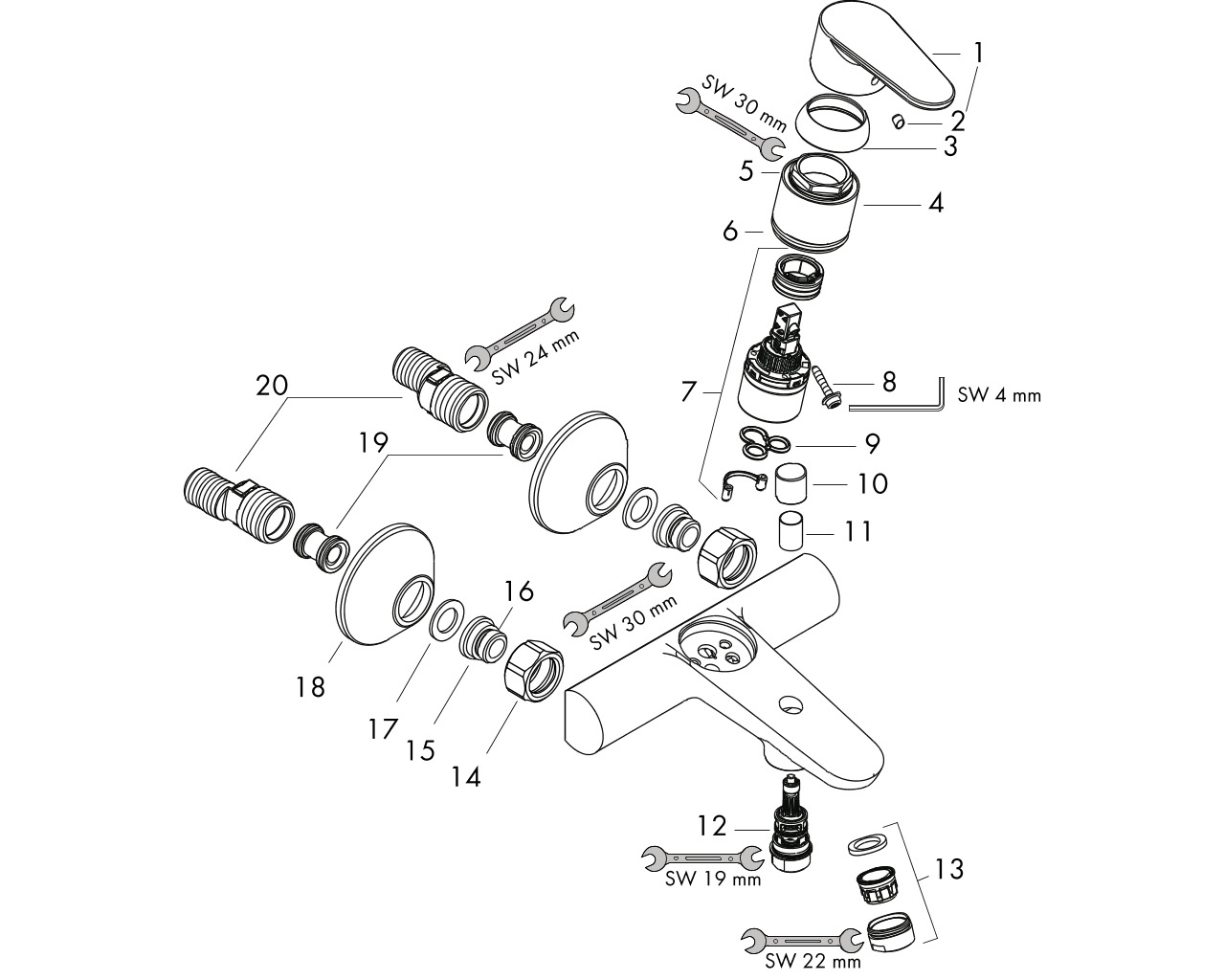 hansgrohe focus e2 eengreeps badmengkraan 31940000 chroom afbeelding 2