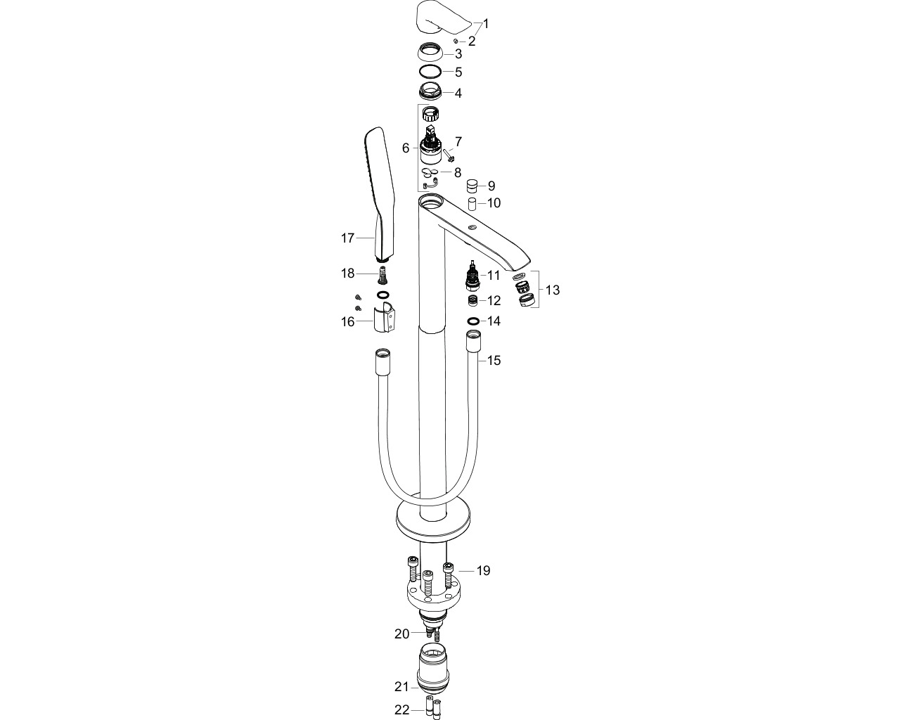 hansgrohe metris vrijstaande badmengkr.afbouwdeel 31471000 chroom voorsprong uitloop 209mm afbeelding 1