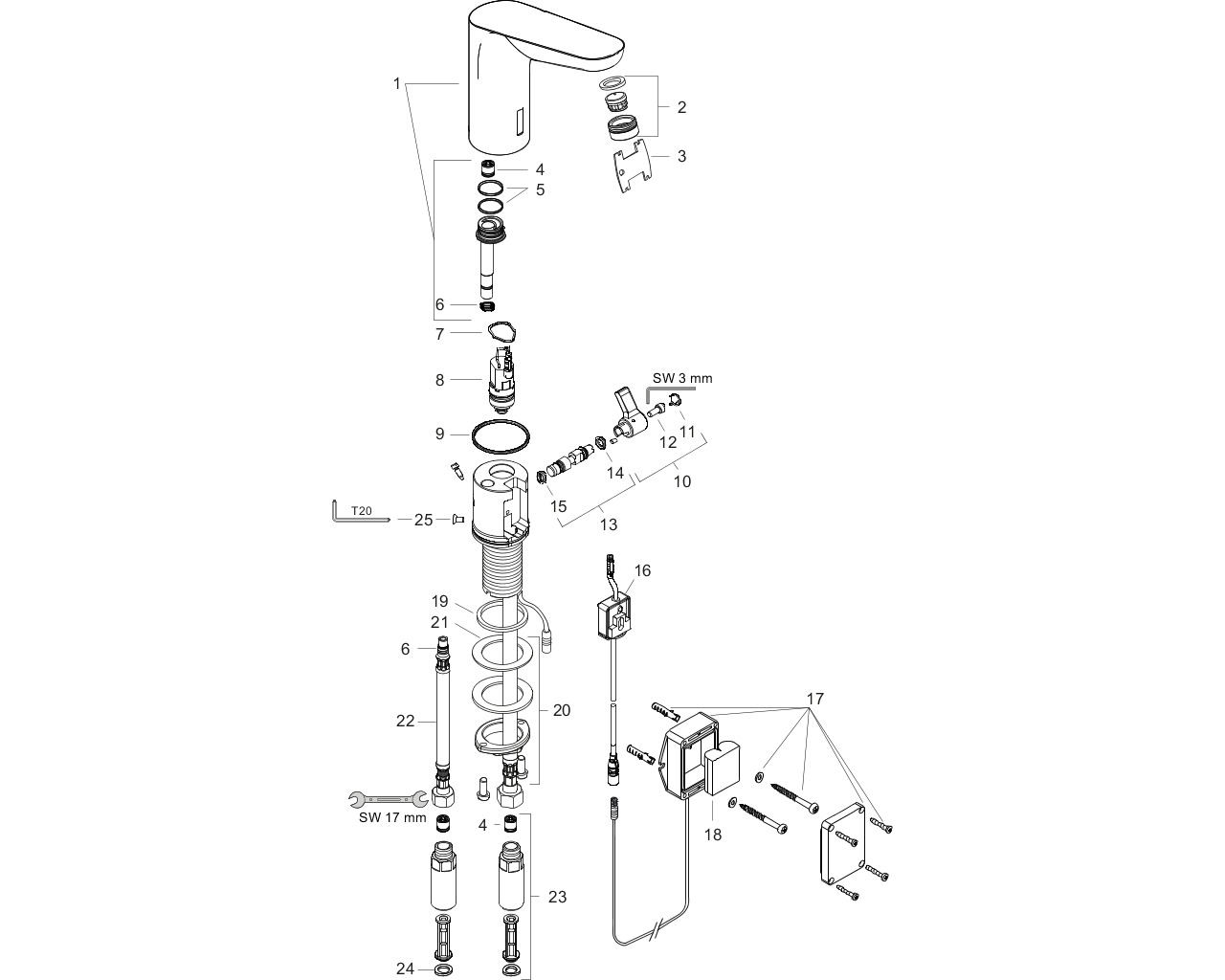 hansgrohe focus elektronische wastafelmengkraan 31171000 met temperatuurgreep en batterij afbeelding 2