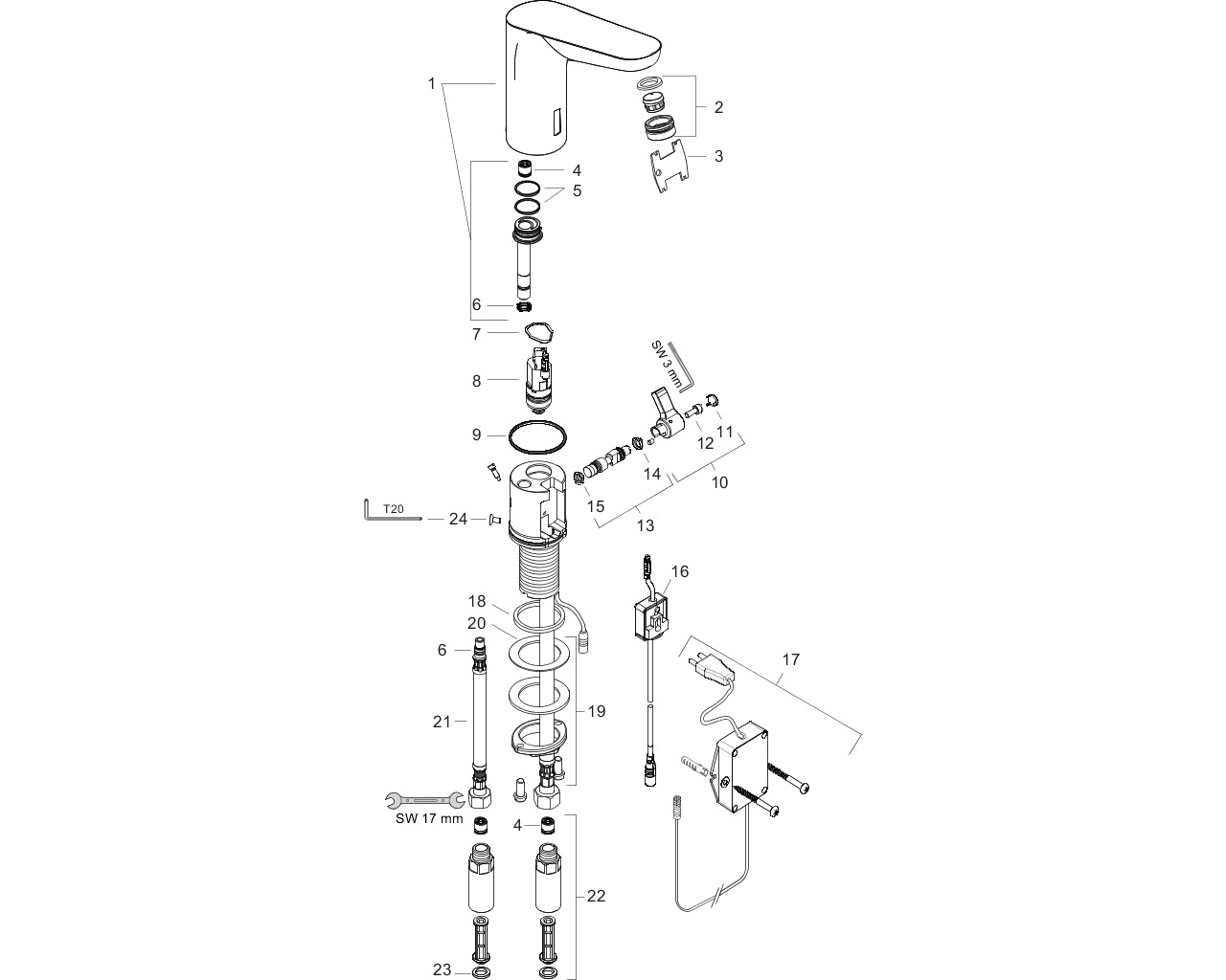 hansgrohe focus elektronische wastafelmengkraan 31173000 met temperatuurgreep en netstroom afbeelding 2