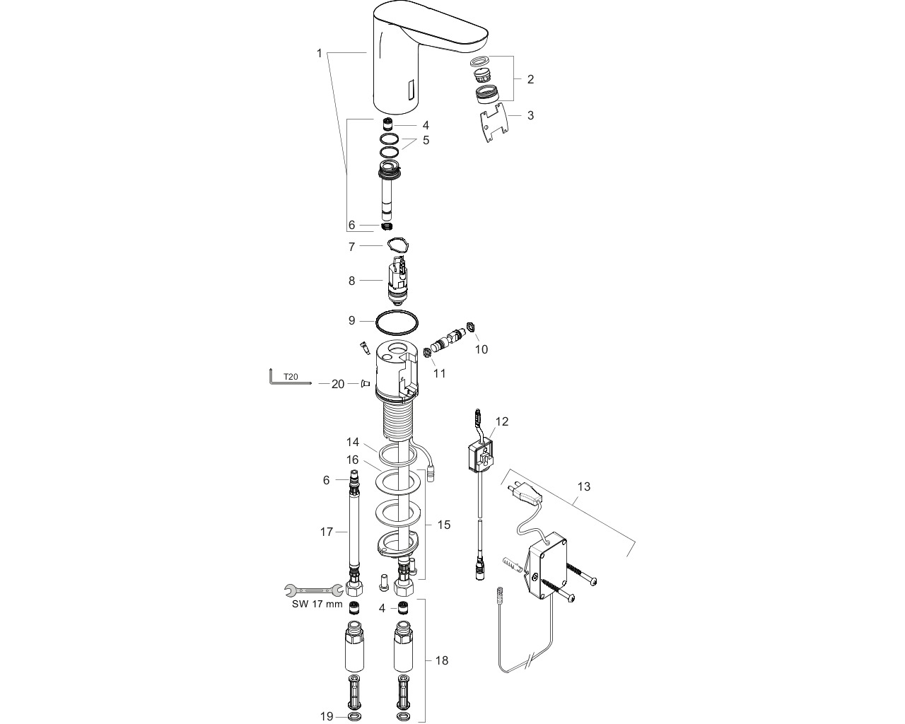 hansgrohe focus elektronische wastafelmengkraan 31174000 zonder temperatuurgreep met netstroom afbeelding 1