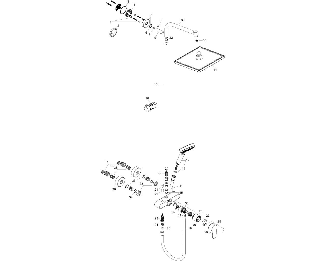 hansgrohe crometta e 240 1jet showerpipe with single lever mixer afbeelding 1