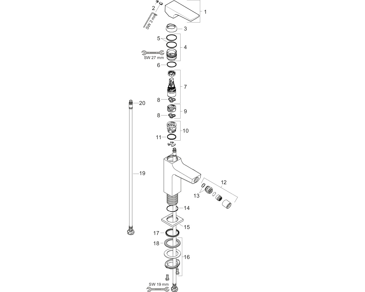 hg metropol bidetkraan rechte gr +push afbeelding 1