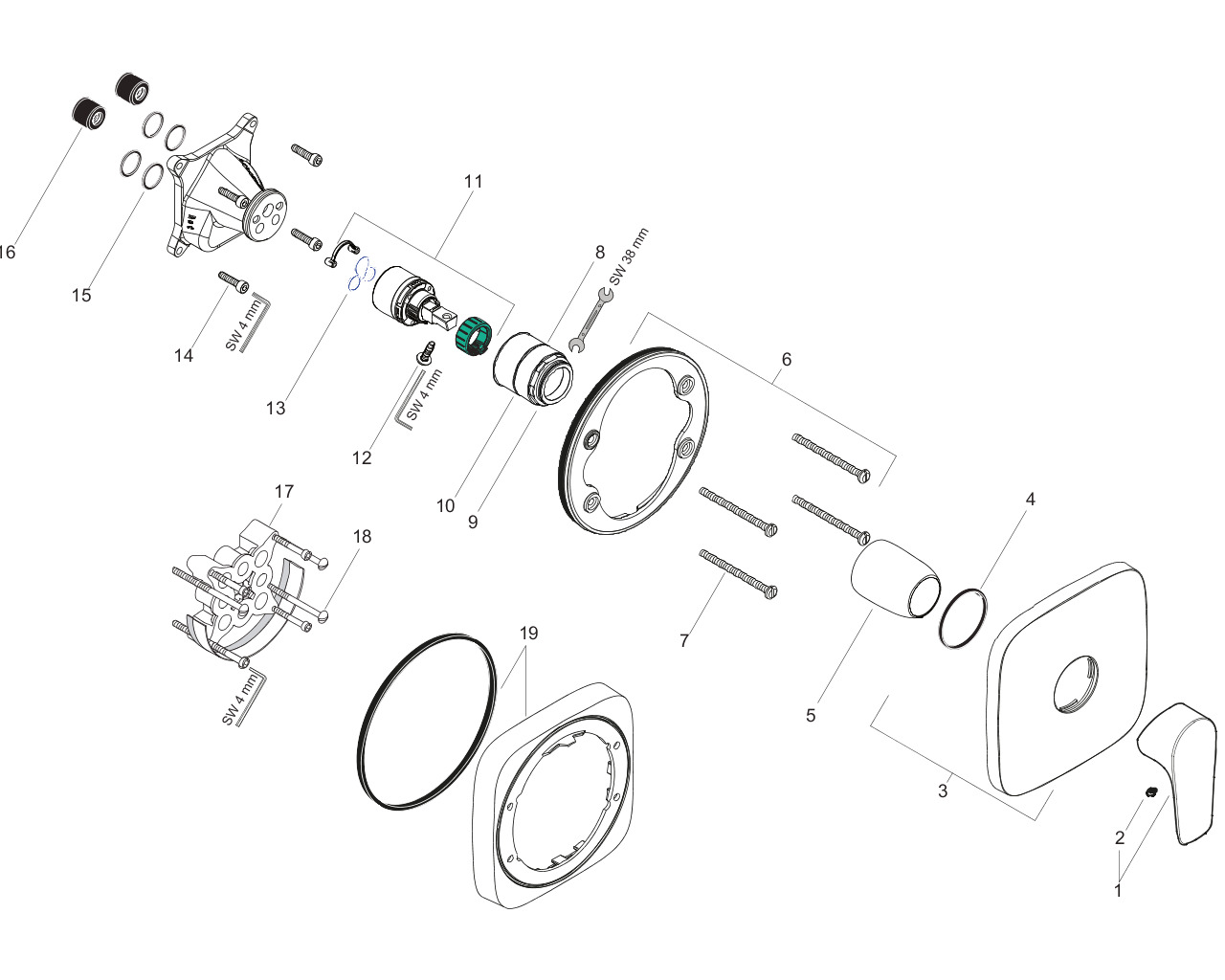 hansgrohe talis e afbouwdeel eengreeps douchemengkraan inbouwmontage ibox afbeelding 1