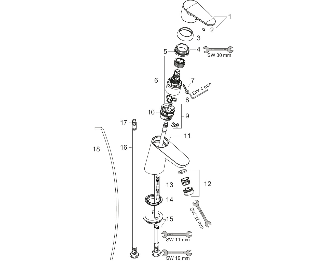 hansgrohe focus e2 wstmkr.flexibele aansl.slang 31730000 chroom incl.wastegarnituur afbeelding 1