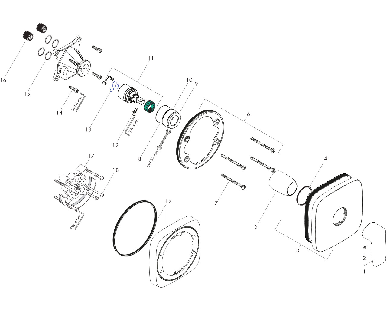 hansgrohe metris inb dmk rechthoekig chroom afbeelding 1