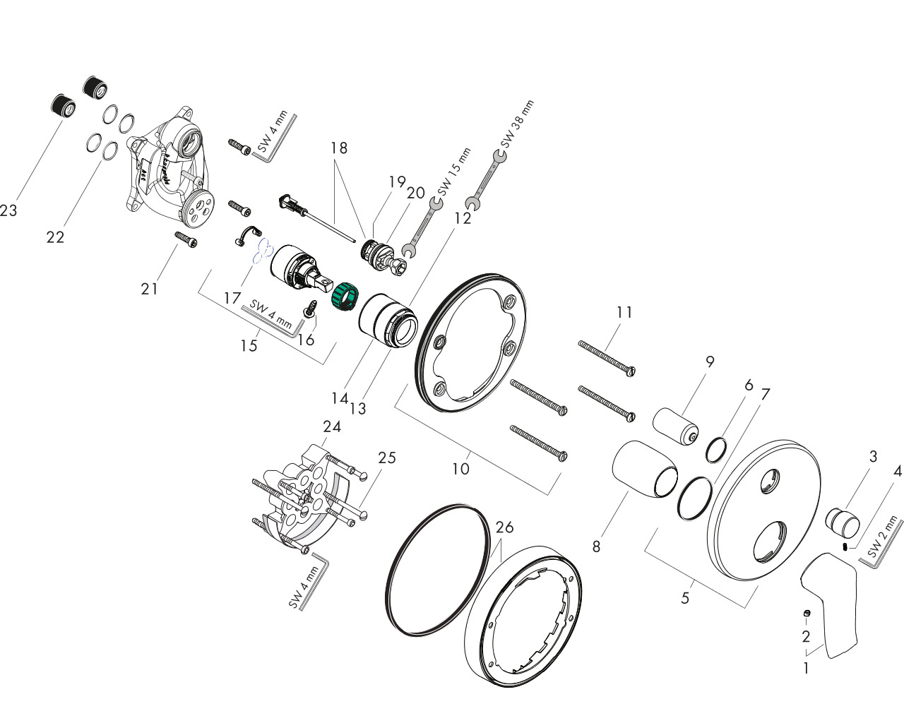 hansgrohe metris afbouwdeel inbouw badmengkraan 31493000 chroom (met automatische omstelling) afbeelding 1