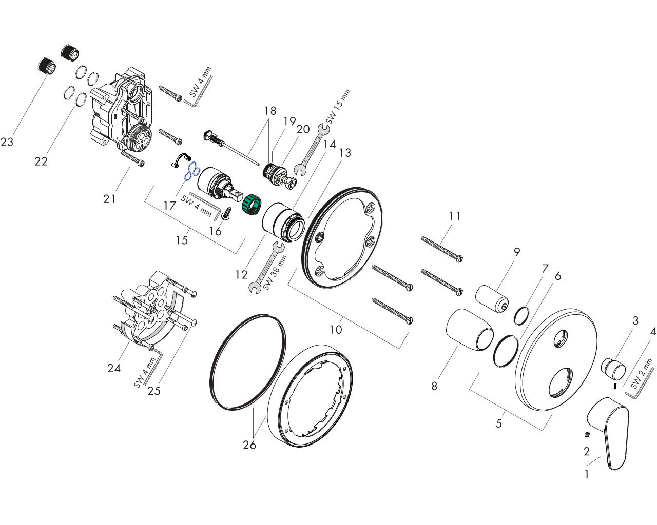 hansgrohe focus e2 afbouwdeel eengr.inb.badmengkr. 31945000 chroom afbeelding 1