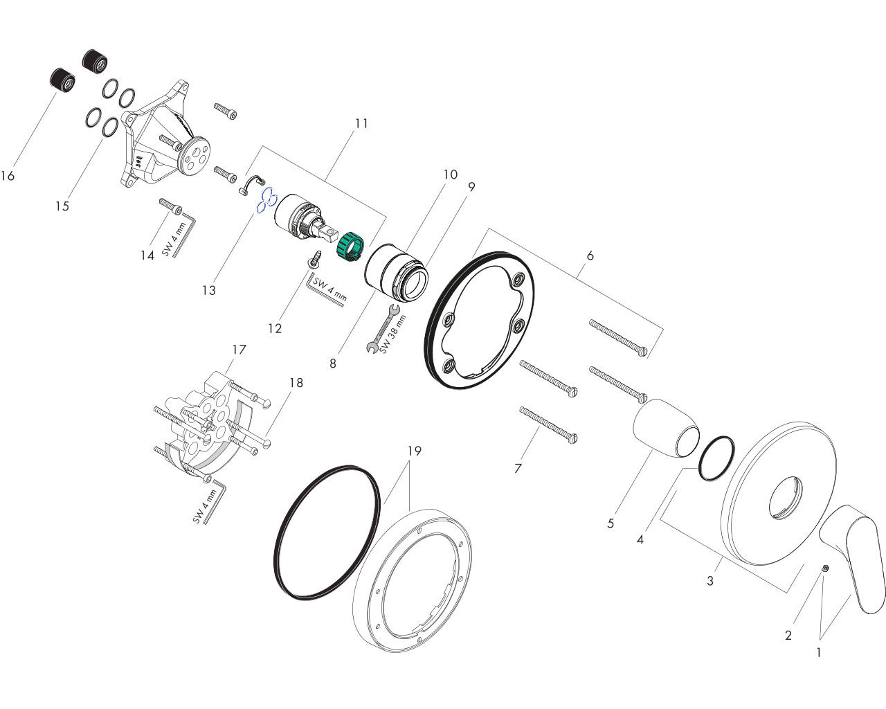 hansgrohe focus e2 afbd.1gr.inbouw douchemengkraan 31965000 chroom afbeelding 1