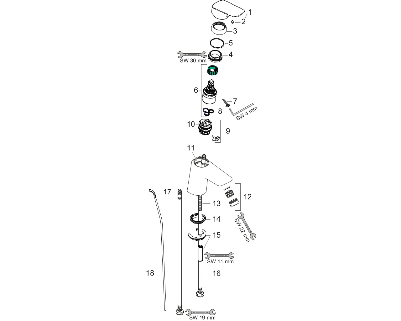 hansgrohe logis 70 lowflow eengr. wast.kr. met waste chroom 35 l/min afbeelding 1