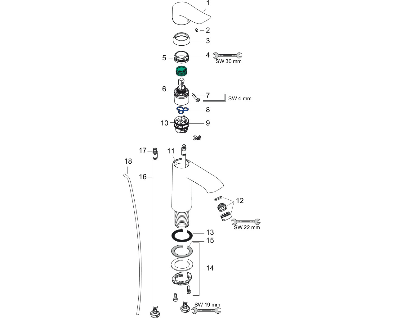 hansgrohe metris wtm 110 lowflow met waste chr afbeelding 1