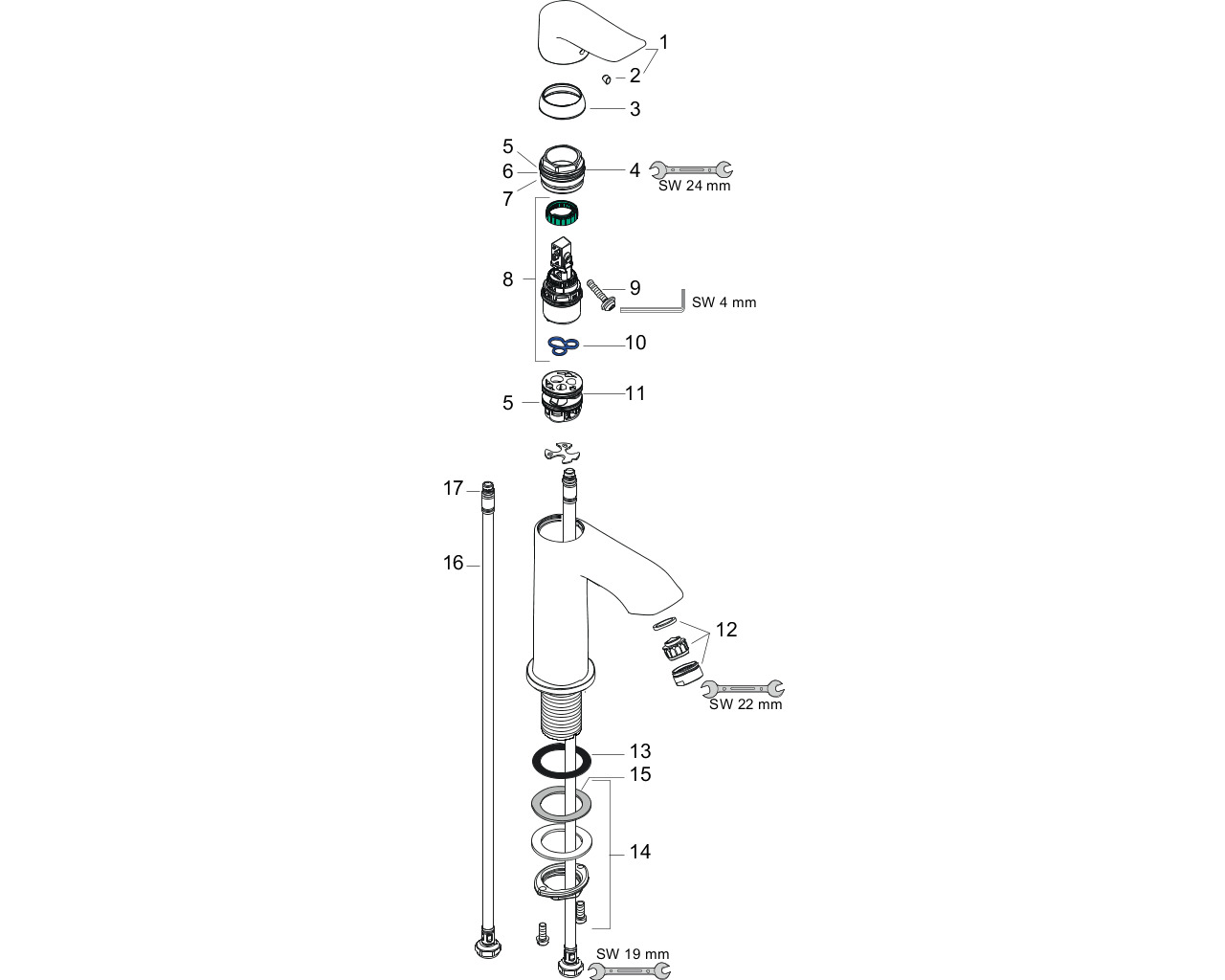 hansgrohe metris 100 fonteinmengkraan zonder waste 31186000 chroom afbeelding 1