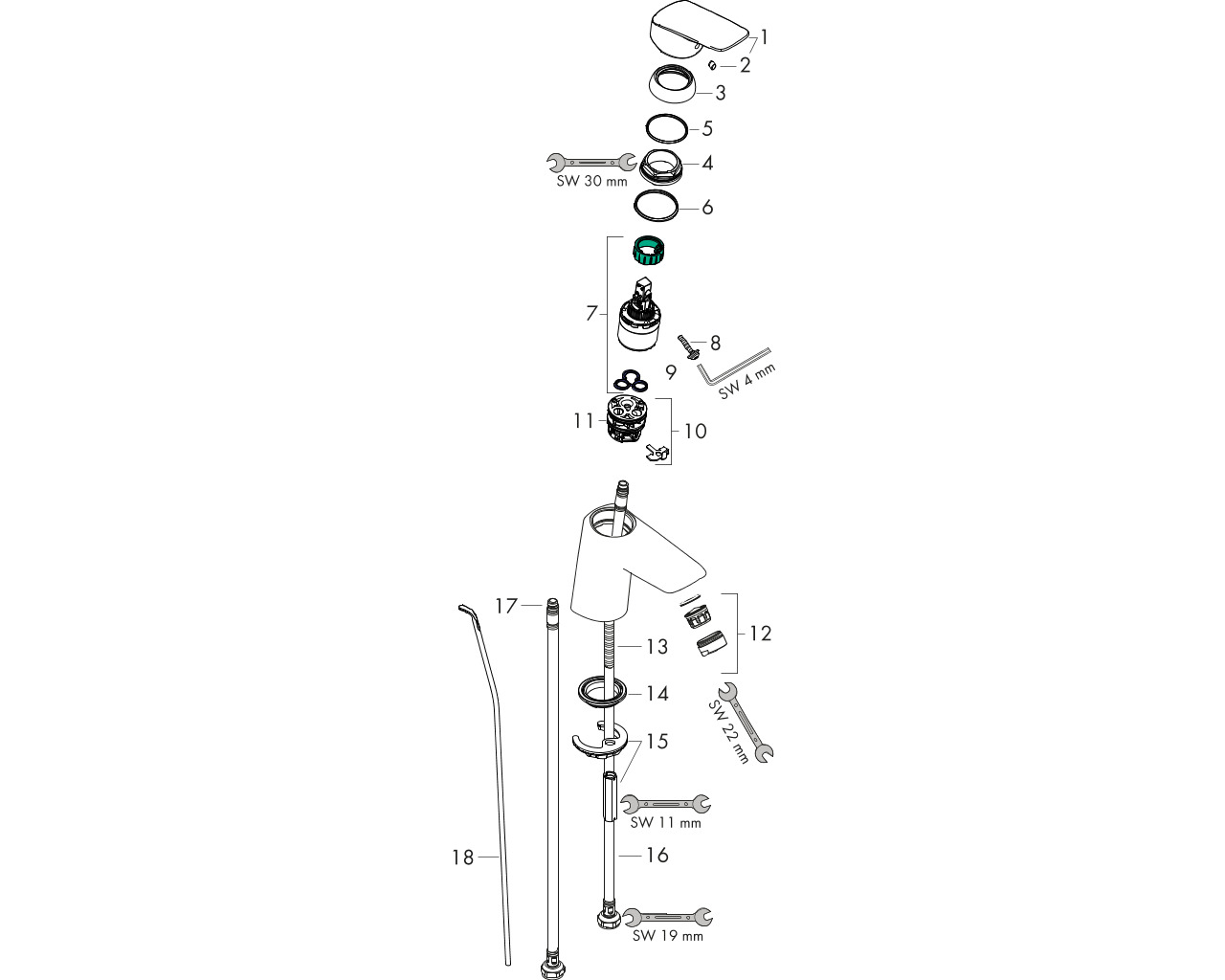 hansgrohe logis wtm 70 coolstart chroom 71072000 incl.wastegarnituur afbeelding 1